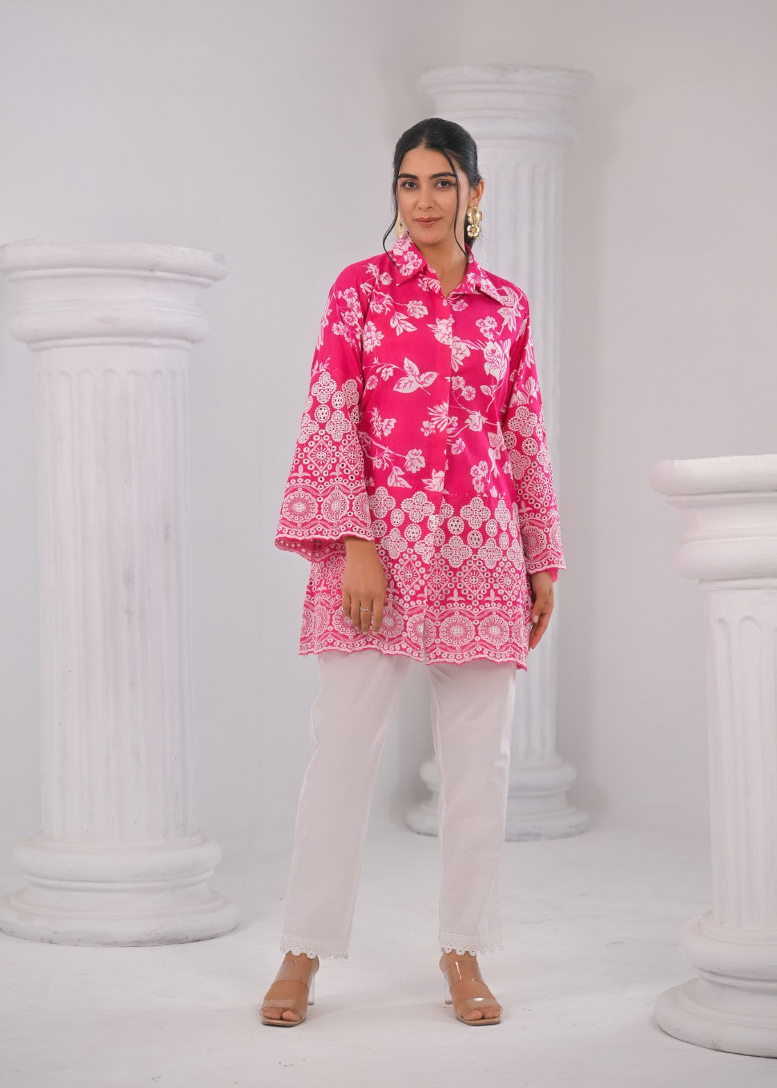 Women's Pink Work Regular Fit Solid Full Sleeves Co-Ord Sets
