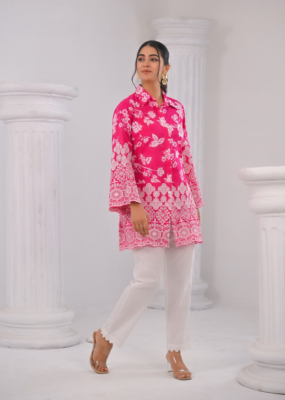 Women's Pink Work Regular Fit Solid Full Sleeves Co-Ord Sets