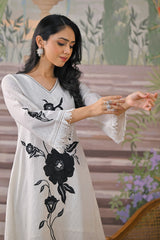 Women's White Work Regular Fit Embroidered Three Quarter Sleeves Co-Ord Sets