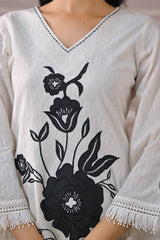Women's White Work Regular Fit Embroidered Three Quarter Sleeves Co-Ord Sets