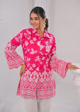 Women's Pink Work Regular Fit Solid Full Sleeves Co-Ord Sets