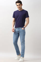 Men's Light Blue Outdoor Skinny Fit Solid Jeans