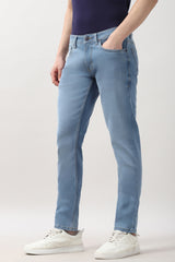 Men's Light Blue Outdoor Skinny Fit Solid Jeans
