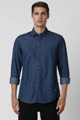 Men's Navy Casual Full Sleeves Shirt