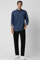 Men's Navy Casual Full Sleeves Shirt