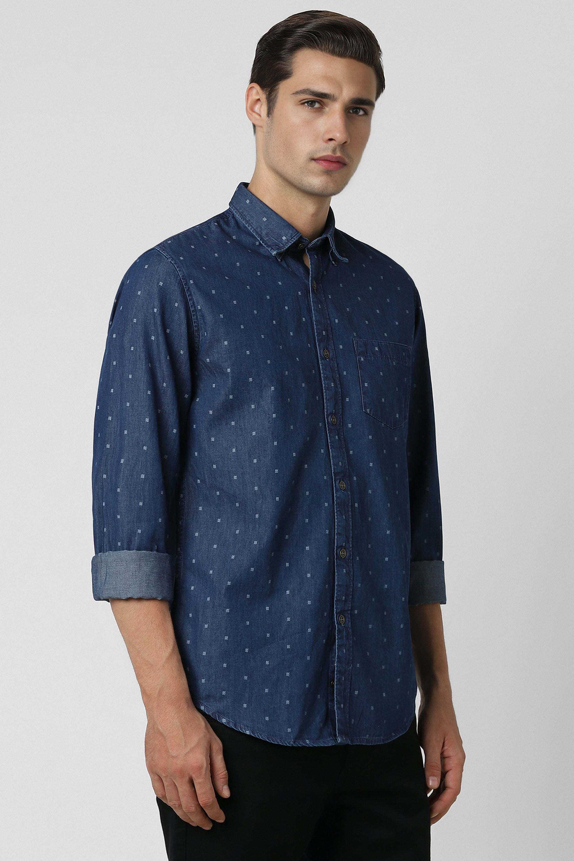 Men's Navy Casual Full Sleeves Shirt