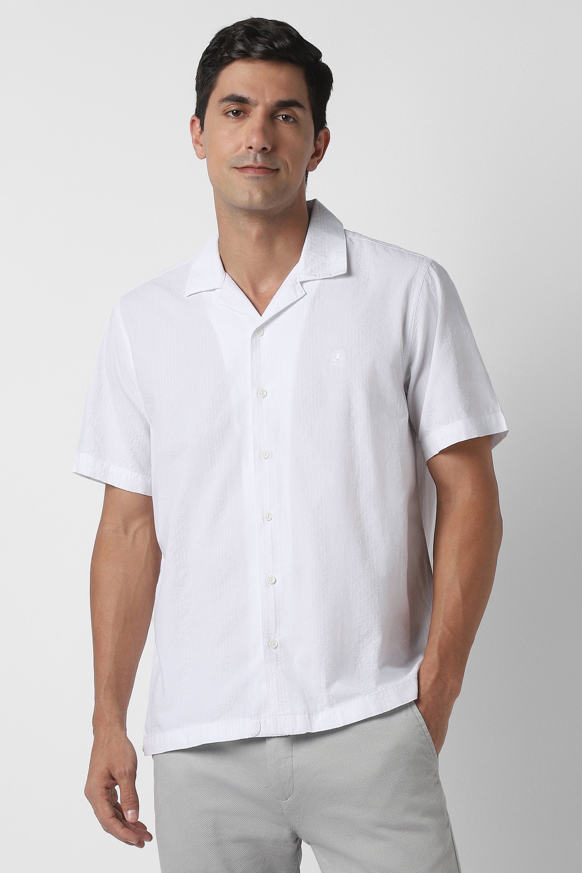 Men's White Casual Half Sleeves Shirt