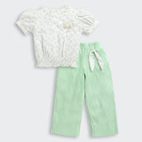 Girls Green Casual Half Sleeves Top and Palazzo Set