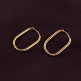Women's Gold Plated Plain Oval Hoop Earrings Waterproof & Anti-Tarnish