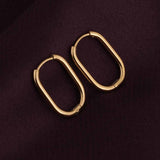 Women's Gold Plated Plain Oval Hoop Earrings Waterproof & Anti-Tarnish