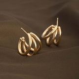 Women's Gold Plated Triple Circle Hoop Earrings Waterproof & Anti-Tarnish