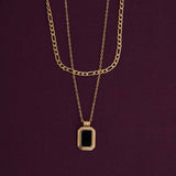 Women's Gold Plated Black Onyx Two Layer Necklace Waterproof & Anti-Tarnish