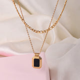 Women's Gold Plated Black Onyx Two Layer Necklace Waterproof & Anti-Tarnish