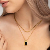 Women's Gold Plated Black Onyx Two Layer Necklace Waterproof & Anti-Tarnish
