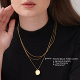 Women's Gold Plated Round Belle Three Layer Necklace Waterproof & Anti-Tarnish