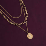 Women's Gold Plated Penny Elizabeth Three Layer Necklace Waterproof & Anti-Tarnish