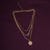 Women's Gold Plated Penny Elizabeth Three Layer Necklace Waterproof & Anti-Tarnish