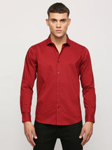Mens Red Casual Regular Solid Full Sleeves Shirt