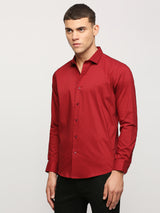 Mens Red Casual Regular Solid Full Sleeves Shirt