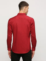 Mens Red Casual Regular Solid Full Sleeves Shirt