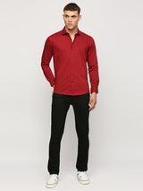 Mens Red Casual Regular Solid Full Sleeves Shirt