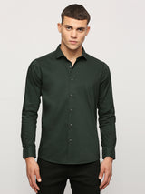 Mens Green Casual Regular Solid Full Sleeves Shirt
