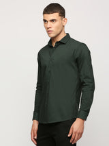 Mens Green Casual Regular Solid Full Sleeves Shirt