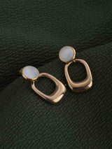 Women's Gold Plated Classic White Stone Gold Drop Earrings Waterproof & Anti-Tarnish