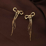 Women's Gold Plated Gold Bow and Tassel Drop Earrings Waterproof & Anti-Tarnish