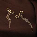 Women's Gold Plated Gold Bow and Tassel Drop Earrings Waterproof & Anti-Tarnish
