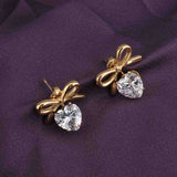 Women's Gold Plated Zircon & Bow Stud Earrings Waterproof & Anti-Tarnish