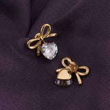 Women's Gold Plated Zircon & Bow Stud Earrings Waterproof & Anti-Tarnish