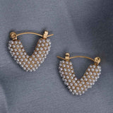Women's Gold Plated Heart Shapped Pearl Hoop Earrings Waterproof & Anti-Tarnish