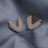 Women's Gold Plated Heart Shapped Pearl Hoop Earrings Waterproof & Anti-Tarnish