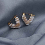 Women's Gold Plated Heart Shapped Pearl Hoop Earrings Waterproof & Anti-Tarnish
