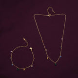 Women's Gold Vibrant Cascade Necklace & Bracelet Jewellery Set - Pack of 2