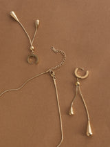 Women's Gold Dangling Teardrop Set Necklace & Earring Jewellery Set - Pack of 2