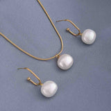 Women's Gold Classic Pearl Pendant Necklace & Earring Jewellery Set - Pack of 2
