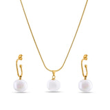 Women's Gold Classic Pearl Pendant Necklace & Earring Jewellery Set - Pack of 2