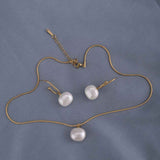 Women's Gold Classic Pearl Pendant Necklace & Earring Jewellery Set - Pack of 2