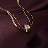 Women's Gold Plated Gilded Rings Layered Necklace Waterproof & Anti-Tarnish