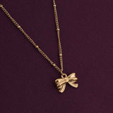 Women's Gold Plated Ribbon Pendant Necklace Waterproof & Anti-Tarnish