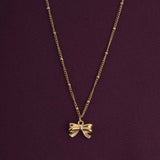 Women's Gold Plated Ribbon Pendant Necklace Waterproof & Anti-Tarnish