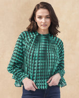 Women's Round Neck Green Casual Full Sleeves Top