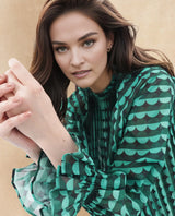 Women's Round Neck Green Casual Full Sleeves Top