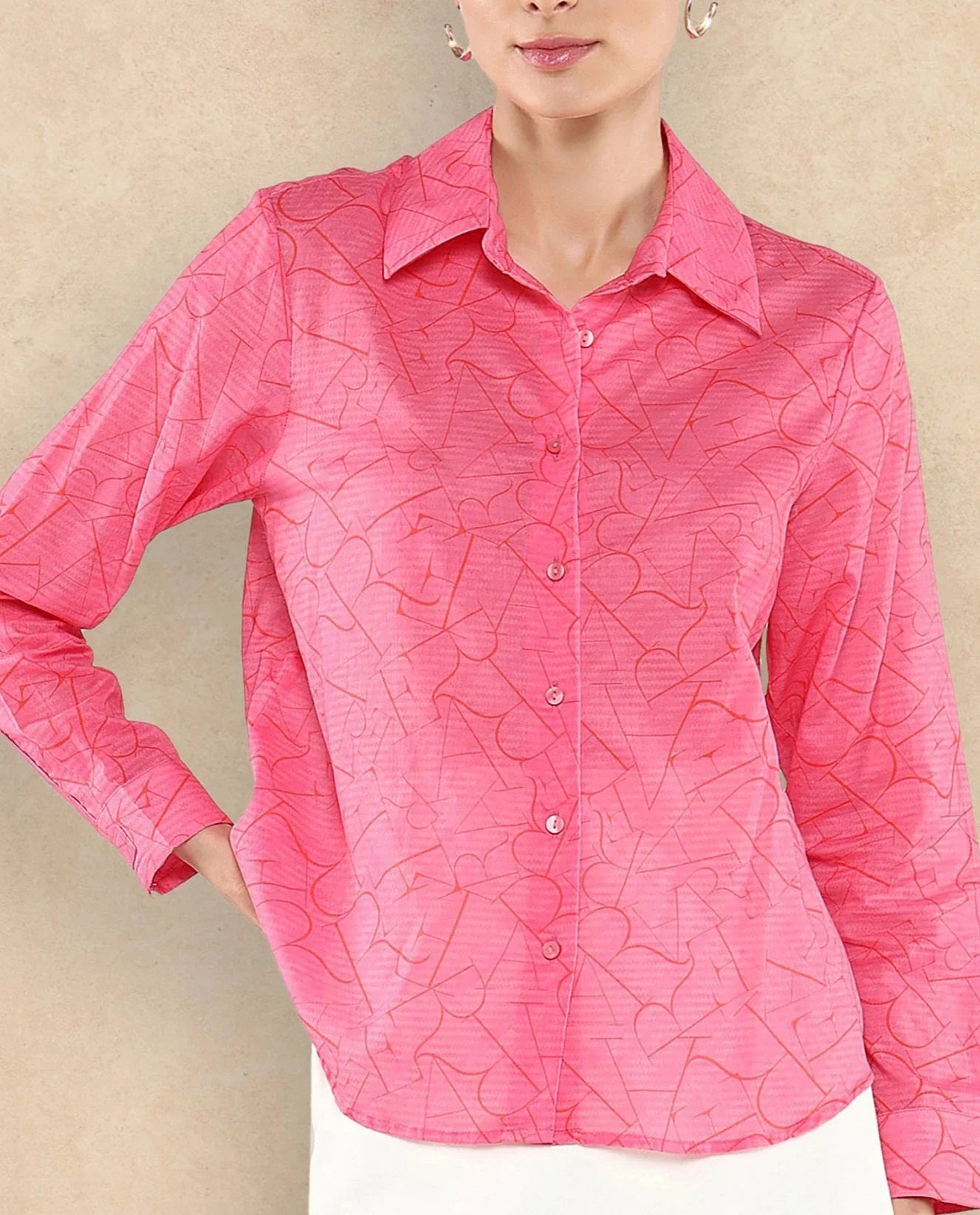 Women's Pink Casual Full Sleeves Top