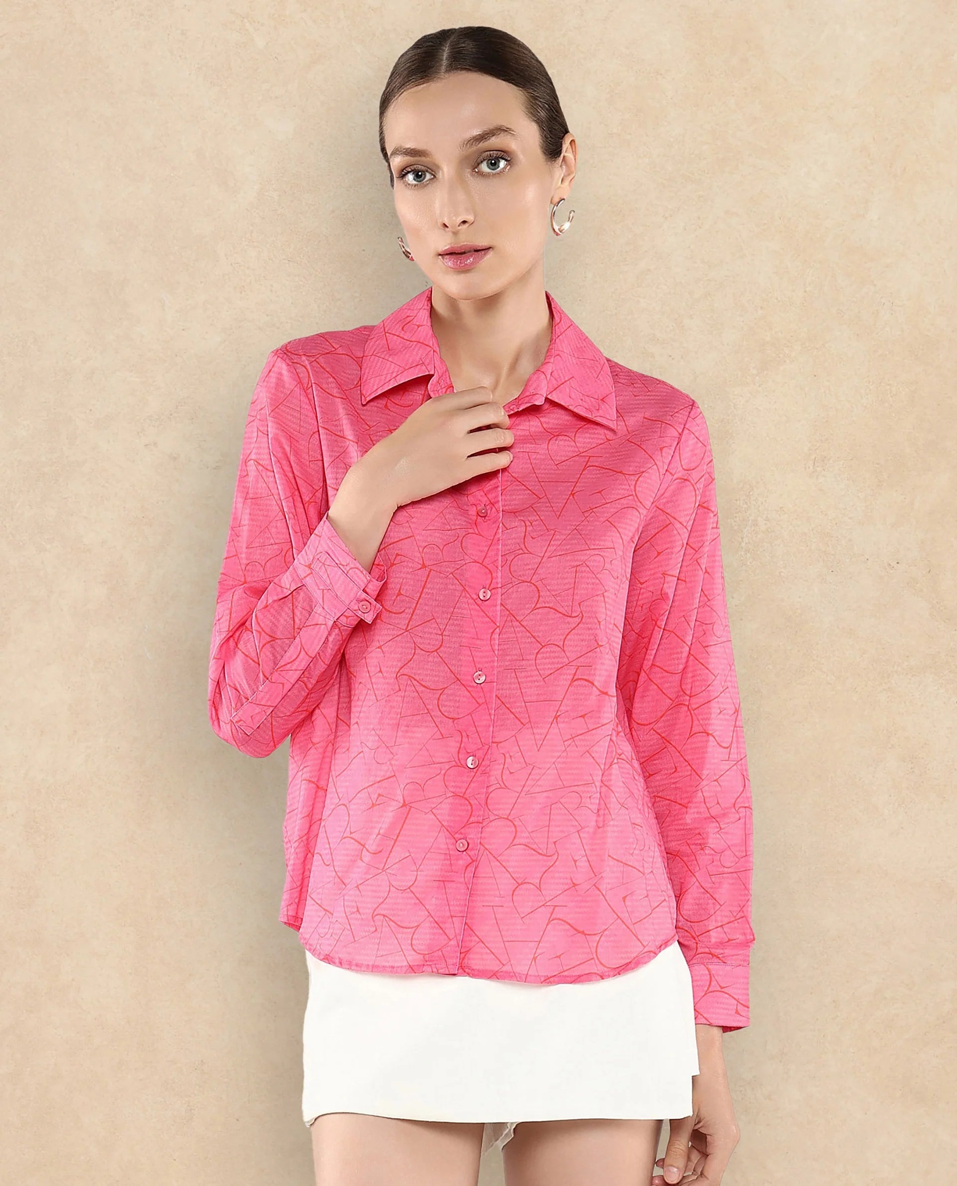 Women's Pink Casual Full Sleeves Top