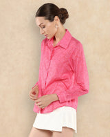 Women's Pink Casual Full Sleeves Top