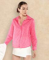 Women's Pink Casual Full Sleeves Top