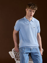 Men's Blue Textured Slim Fit V-Notch Style Polo Tshirt